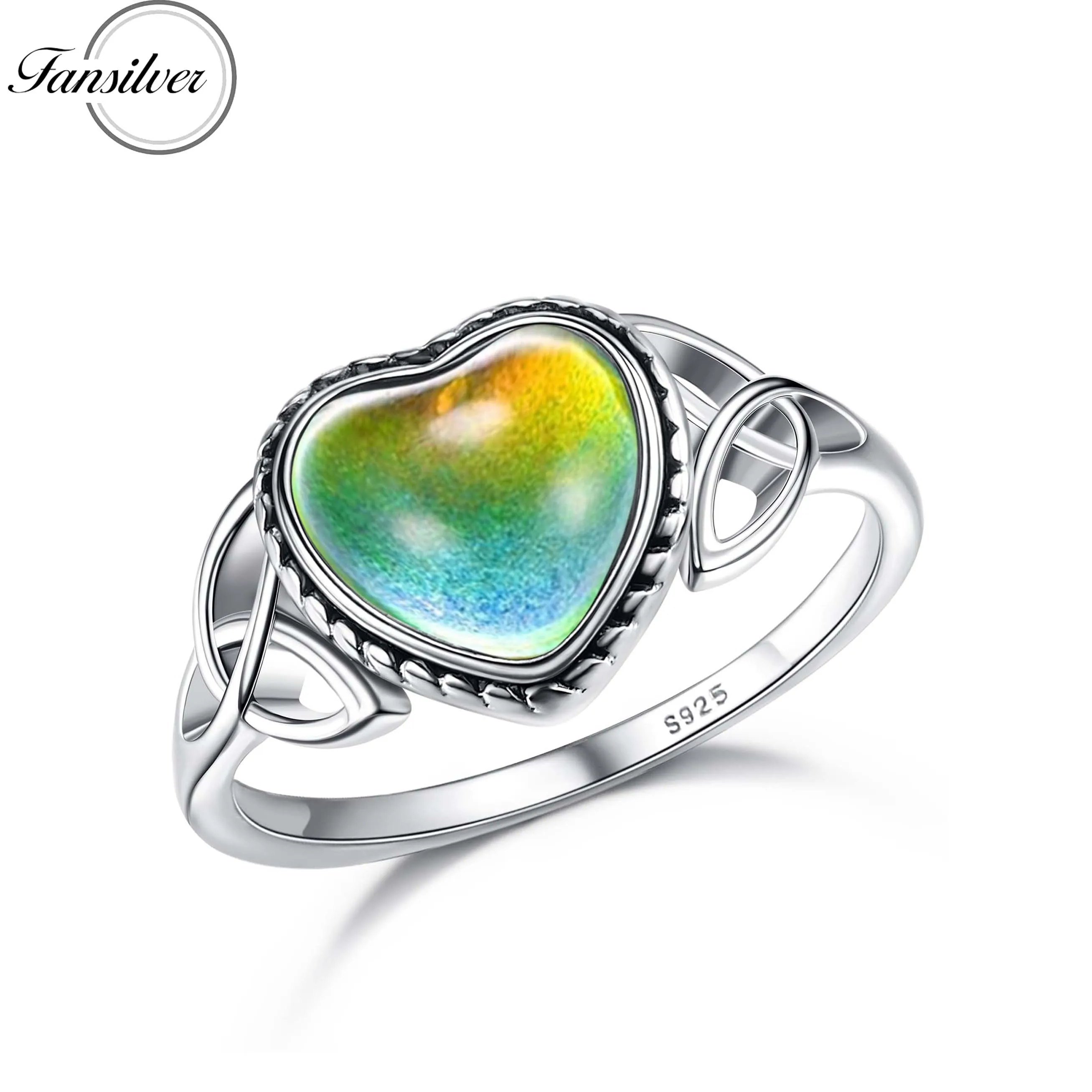 

Fansilver 925 Sterling Silver Mood Ring for Women 18K Gold Plated Heart Oval Temperature Control Color Change Mood Ring Jewelry