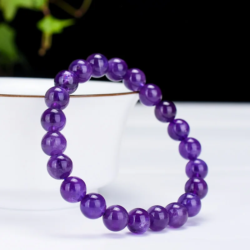 

7mm Natural Uruguay Amethyst Bracelet Women Fine Jewelry 100% Genuine Uruguayan Amethyst Purple Crystal Elastic Bracelets Bangle