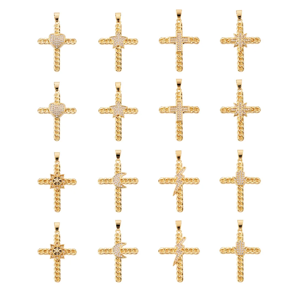 

Pandahall 8 шт. 8 видов Крест Латунь микро паве прозрачный CZ кубический цирконий подвески металлические подвески для ожерелья ювелирные изделия подарок