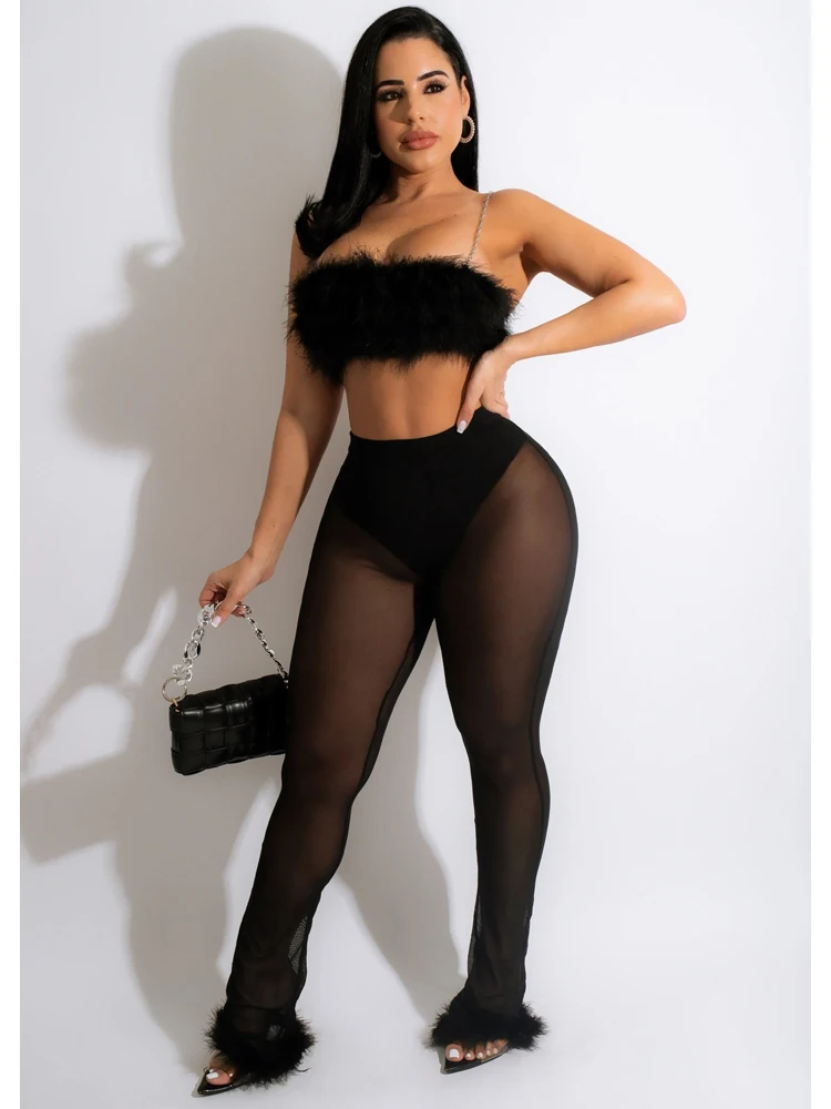 wsevypo Women Summer 2Pcs Matching Sets Street Clubwear Black Suits Metal Chain Straps Feathers Camisole+See Through Mesh Pants
wsevypo Women Summer 2Pcs Matching Sets Street Clubwear Black Suits Metal Chain Straps Feathers Camisole+See Through Mesh Pants