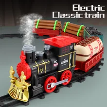 Steam Electric Trains Retro Simulated Spray Cool Lights Sound Deformable Tracks Christmas Train Decoration Gifts for Children