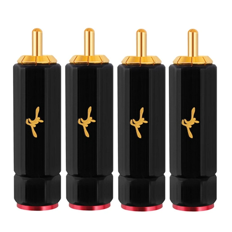 

JHD-4X YYTCG Pure Copper Gold Plated RCA Plug Self Locking Lotus Terminal Soldering Free Heating Wire DIY Audio Connector