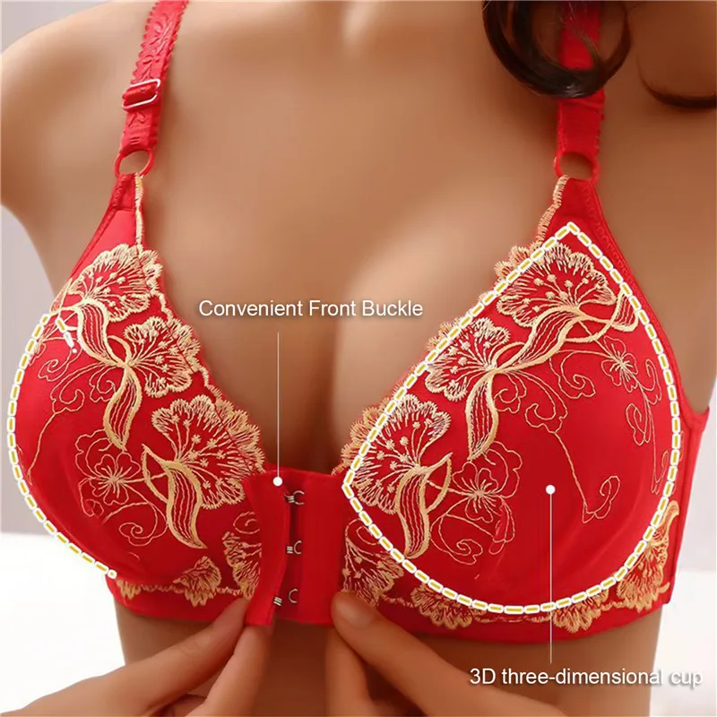 

Women Bras Front Closure Seamless Floral Embroidery Push Up Bras Wireless Brassiere Bralette Wireless Underwear Comfy Lingerie