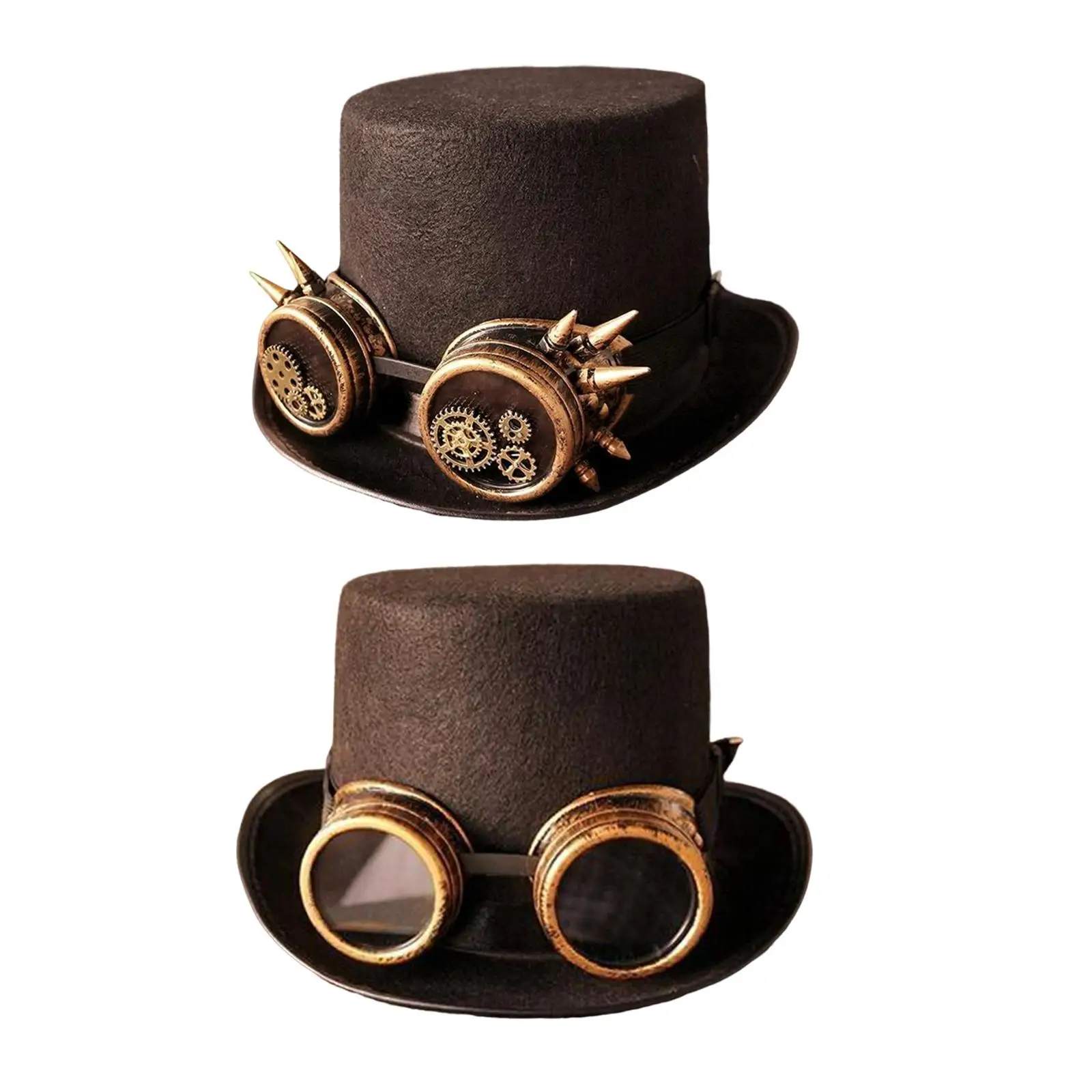 Men Women Steampunk Top Hat Vintage Steampunk Gear with Glasses Brown Headgear Fedora for Adult Cosplay Halloween Novelty Item
Men Women Steampunk Top Hat Vintage Steampunk Gear with Glasses Brown Headgear Fedora for Adult Cosplay Halloween Novelty Item