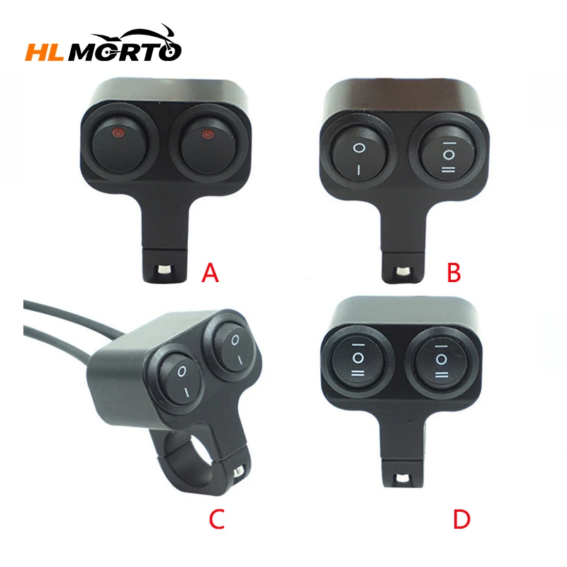 

7/8" 22MM Motorcycle Double Control Switch Water Proof Electric Bike Dual Button Switches For Headlight Indicator 12V