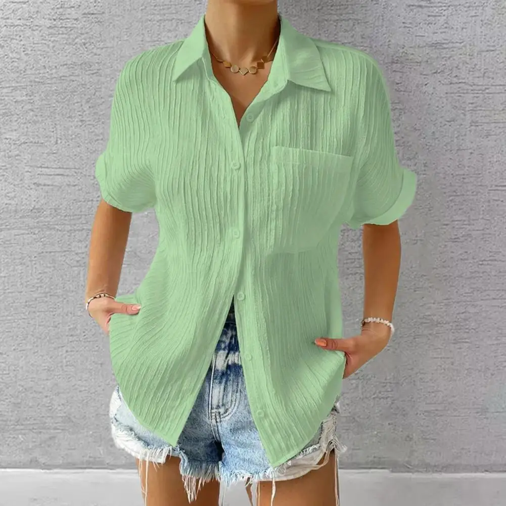 Women Summer Shirt Solid Color Lapel Button Single-breasted Daily Wear Cardigan Short Sleeves Summer Blouse Female Clothes
Women Summer Shirt Solid Color Lapel Button Single-breasted Daily Wear Cardigan Short Sleeves Summer Blouse Female Clothes
