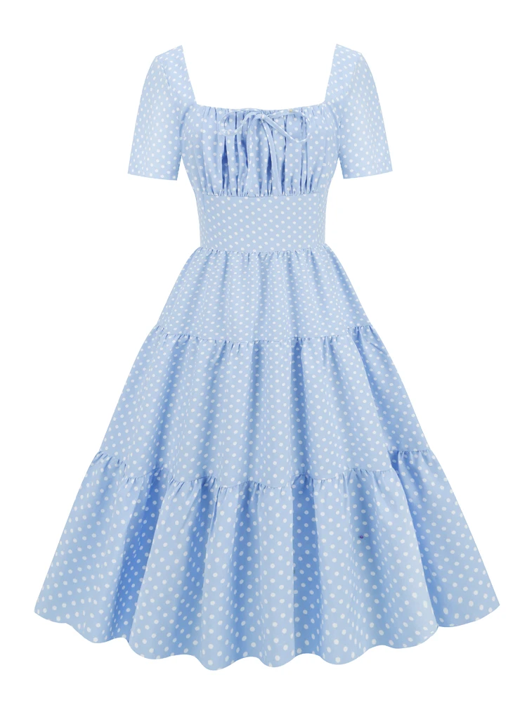 2023 New Square Neck Ruched Knot Front High Waist Elegant Blue Midi Dress Women Polka Dot Print Pleated Summer Vintage Dresses
2023 New Square Neck Ruched Knot Front High Waist Elegant Blue Midi Dress Women Polka Dot Print Pleated Summer Vintage Dresses