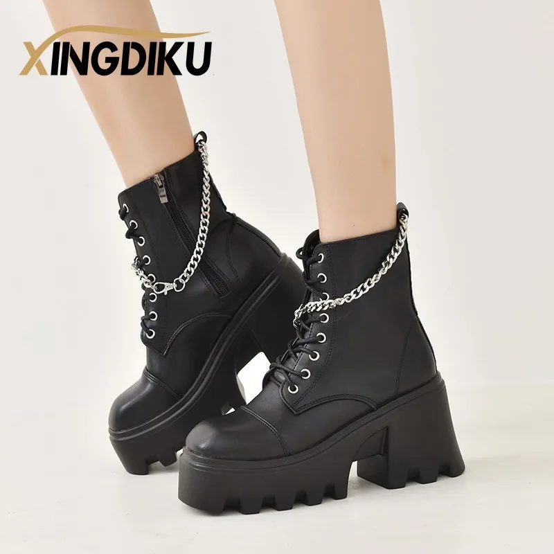 New locomotive Black Boots Women Heel Sexy Chain Chunky Heel Platform Boots Female Punk Style Ankle Boots Zipper Heels Shoes
New locomotive Black Boots Women Heel Sexy Chain Chunky Heel Platform Boots Female Punk Style Ankle Boots Zipper Heels Shoes