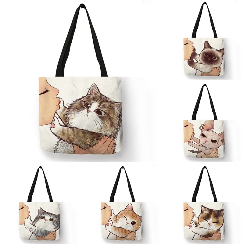 Funny Cute Kissing Cat Print Storage Tote Bag Eco Linen Cloth Handbag Women Ladies Large Reusable Shopping Bag for Outdoor Beach
Funny Cute Kissing Cat Print Storage Tote Bag Eco Linen Cloth Handbag Women Ladies Large Reusable Shopping Bag for Outdoor Beach