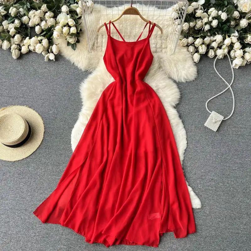WEIHAOBANG 2022 Summer Women New Dress Solid Color Chiffon Off Shoulder Sleeveless Suspender Casual Medium Length Dress
WEIHAOBANG 2022 Summer Women New Dress Solid Color Chiffon Off Shoulder Sleeveless Suspender Casual Medium Length Dress