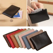 Business Mini Card Wallet PU Leather Zipper Coin Purse Earphone Pouch Mini Card Wallet Ultra-thin Money Change Purse Card Holder