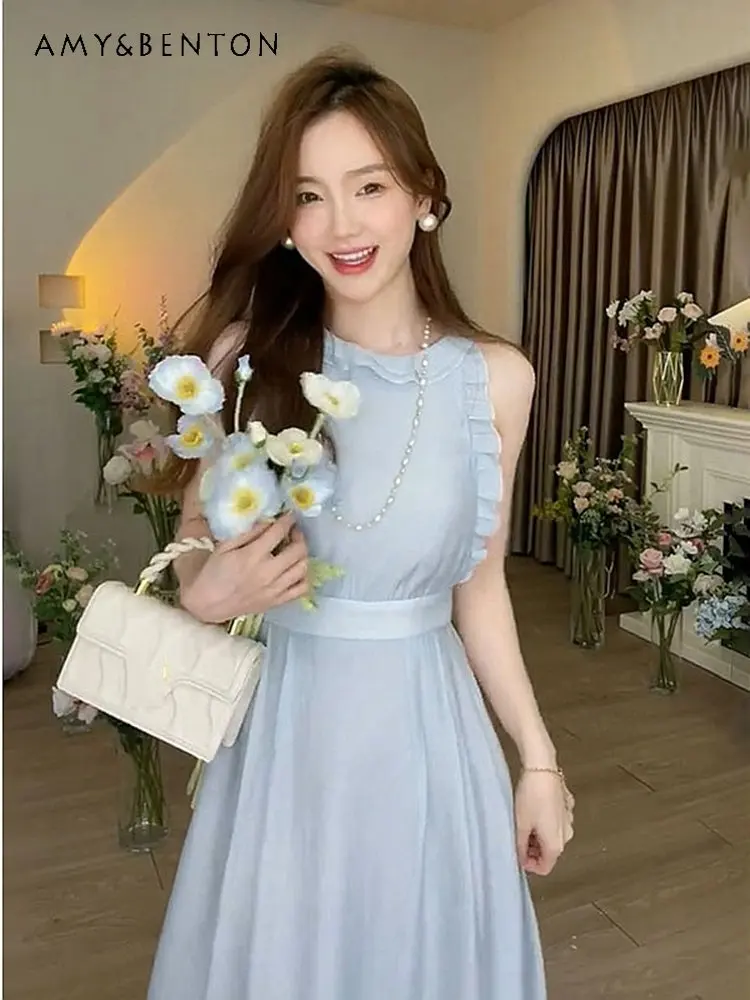 Women's Summer French Hepburn Style Slimming High Waist Mid-length Dress Female High-Grade Blue Sleeveless Dress
Women's Summer French Hepburn Style Slimming High Waist Mid-length Dress Female High-Grade Blue Sleeveless Dress