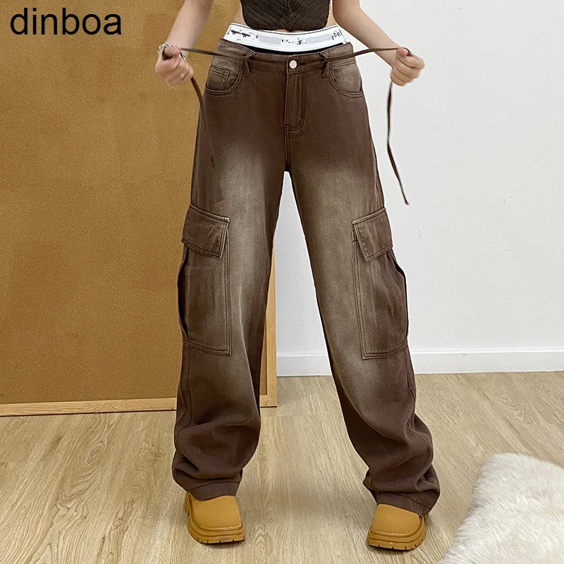 Dinboa-cargo Pants Women High Street Vintage Washing Pocket Women Jeans Y2k Loose Casual Street Style High Waist Pants Women
Dinboa-cargo Pants Women High Street Vintage Washing Pocket Women Jeans Y2k Loose Casual Street Style High Waist Pants Women