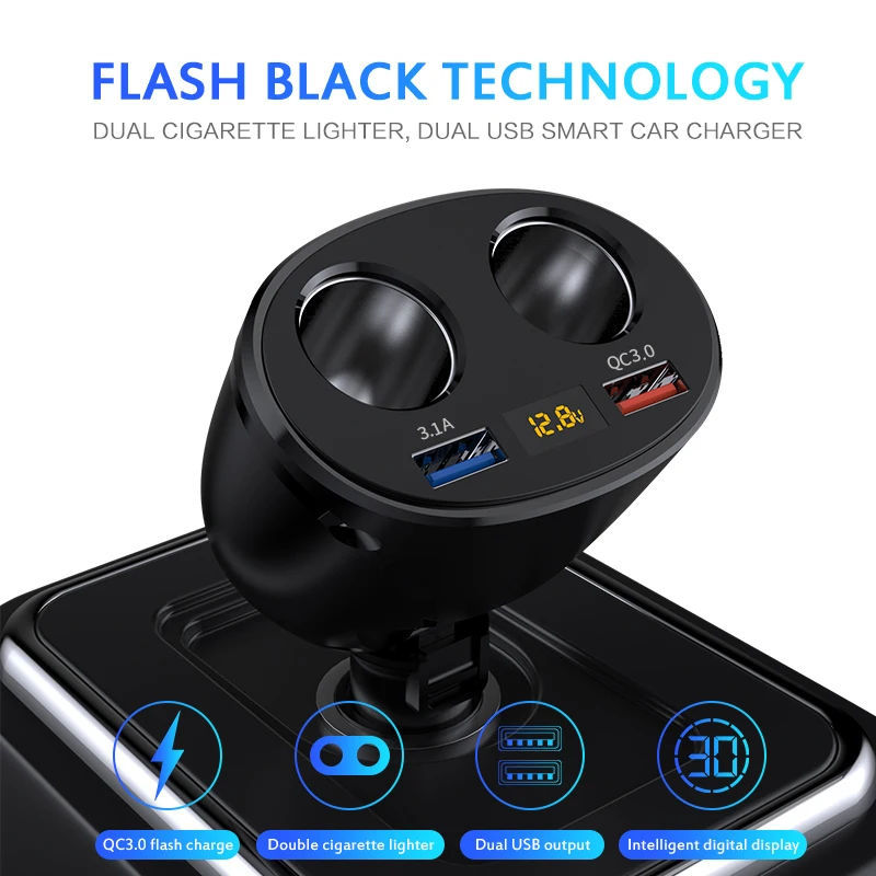 2USB Port Car Charger QC3.0 Car Charge Cigarette Lighter Splitter Dual Socket 12V/24V Power Adapter Digital Voltmeter For iPhone
2USB Port Car Charger QC3.0 Car Charge Cigarette Lighter Splitter Dual Socket 12V/24V Power Adapter Digital Voltmeter For iPhone