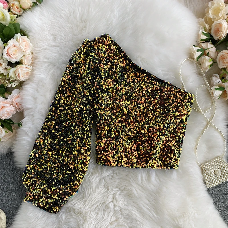 Женская Элегантная блузка с блестками Clothland, короткий блестящий топ с косым воротником и длинным рукавом, Сексуальная рубашка LA691
Женская Элегантная блузка с блестками Clothland, короткий блестящий топ с косым воротником и длинным рукавом, Сексуальная рубашка LA691