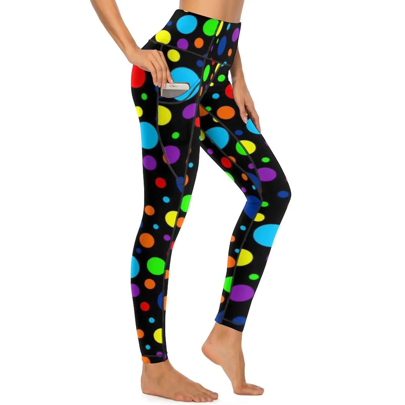 

Vintage 80S Polka Dots Leggings Dark Rainbow Spots Fitness Yoga Pants High Waist Retro Leggins Sexy Stretch Graphic Sport Tights