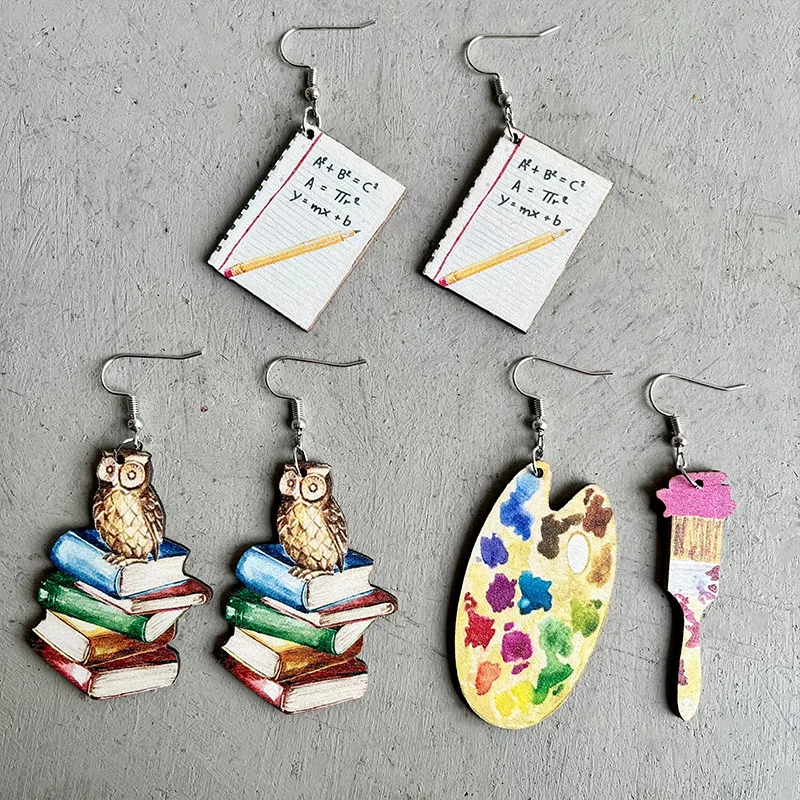Creative Wood Jotter Palette Drop Earrings Funny Owl Stacked Book Teacher Earrings Gifts Wholesale
Creative Wood Jotter Palette Drop Earrings Funny Owl Stacked Book Teacher Earrings Gifts Wholesale