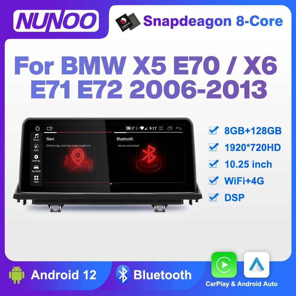 

Android 12 8+128GB CarPlay For BMW X5 E70 / X6 E71 E72 2006-2013 GPS Car Multimedia Player Navigation Auto Radio Stereo DSP WiFi