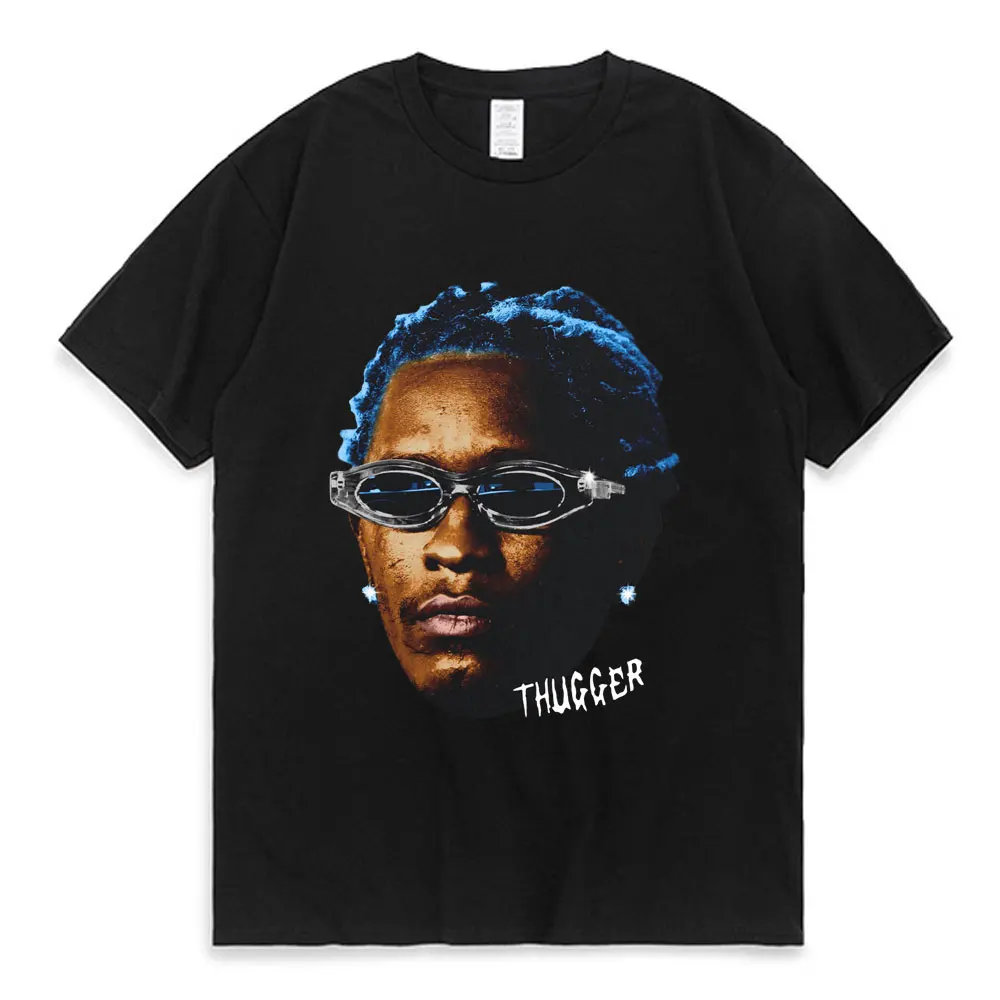 

Retro Style YOUNG THUG Rare Blue Graphic T Shirt Men Rapper Hip Hop T-Shirts Men Woman 100% Cotton Short Sleeve Tees Streetwear