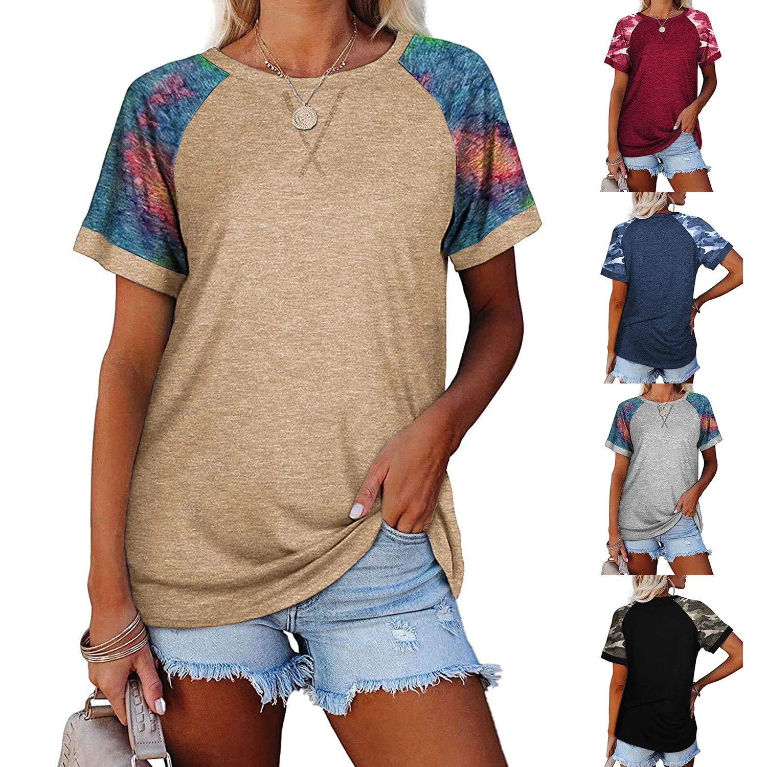 Summer New Women's Camo Print Round Neck Short Sleeve T-shirt Top Women Fashion Casual Office Shirts Female Lady Clothing
Summer New Women's Camo Print Round Neck Short Sleeve T-shirt Top Women Fashion Casual Office Shirts Female Lady Clothing