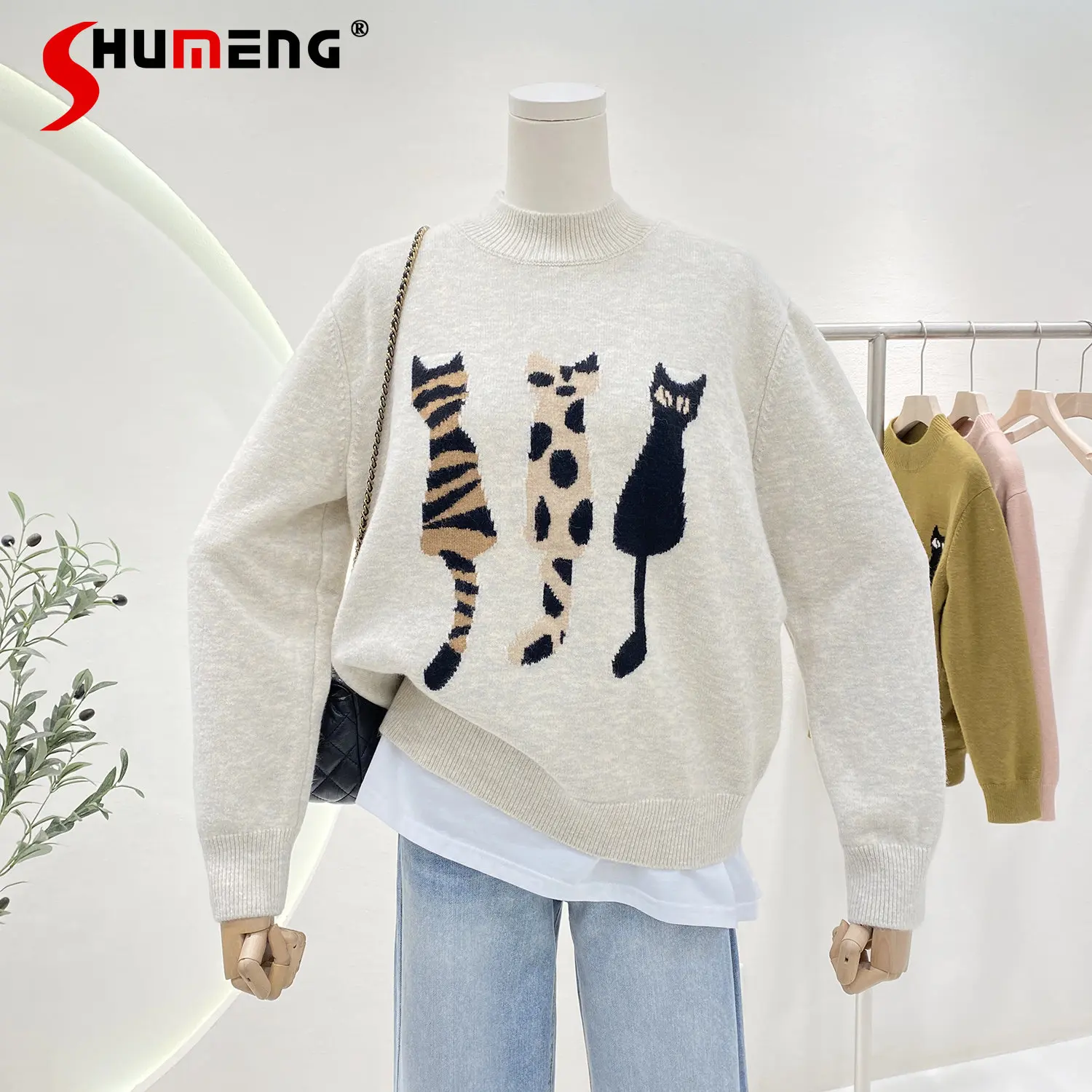 Ladies Fashion Elegant Jacquard Cat Pullover Sweater Women's 2022 Winter New Korean Style Trend Simple Loose O-neck Knitted Top
Ladies Fashion Elegant Jacquard Cat Pullover Sweater Women's 2022 Winter New Korean Style Trend Simple Loose O-neck Knitted Top