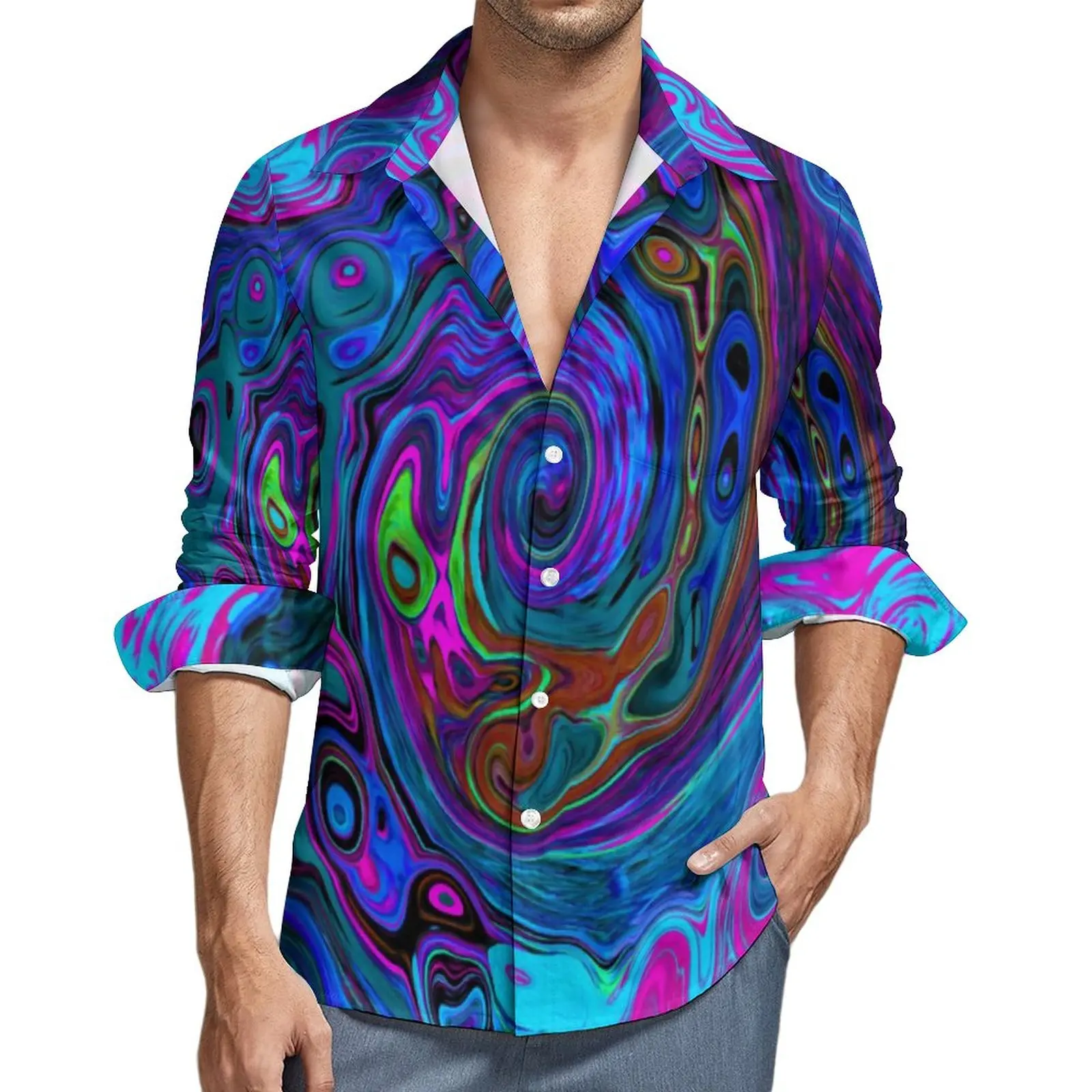 Groovy Hippy Print Aesthetic Casual Shirt Male Blue and Purple Liquid Shirt Fashion Blouses Long Sleeve Design Oversize Clothes
Groovy Hippy Print Aesthetic Casual Shirt Male Blue and Purple Liquid Shirt Fashion Blouses Long Sleeve Design Oversize Clothes