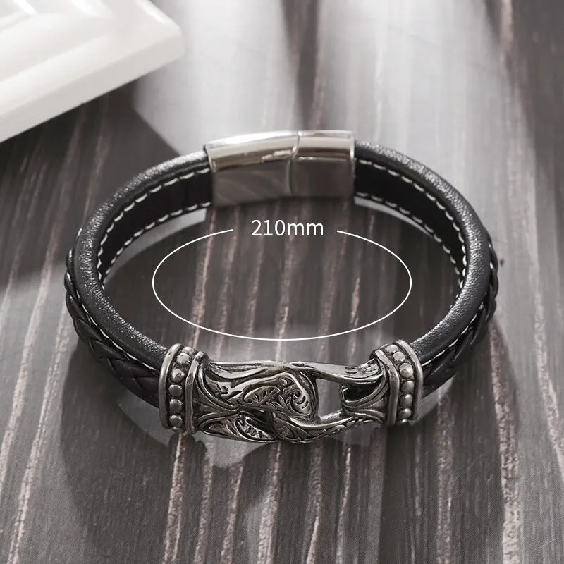 Exquisite Nordic Viking Hammer Buckle Bracelet Men's Domineering Totem Carved Leather Bracelet Motorcycle Party Jewelry Gift
Exquisite Nordic Viking Hammer Buckle Bracelet Men's Domineering Totem Carved Leather Bracelet Motorcycle Party Jewelry Gift
