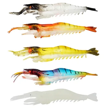 Fishing Lure Simulation Grass Shrimp Soft Bait Luminous Eye 9cm Artificial Lures With Hook Groove Lot 5 Pieces Sale