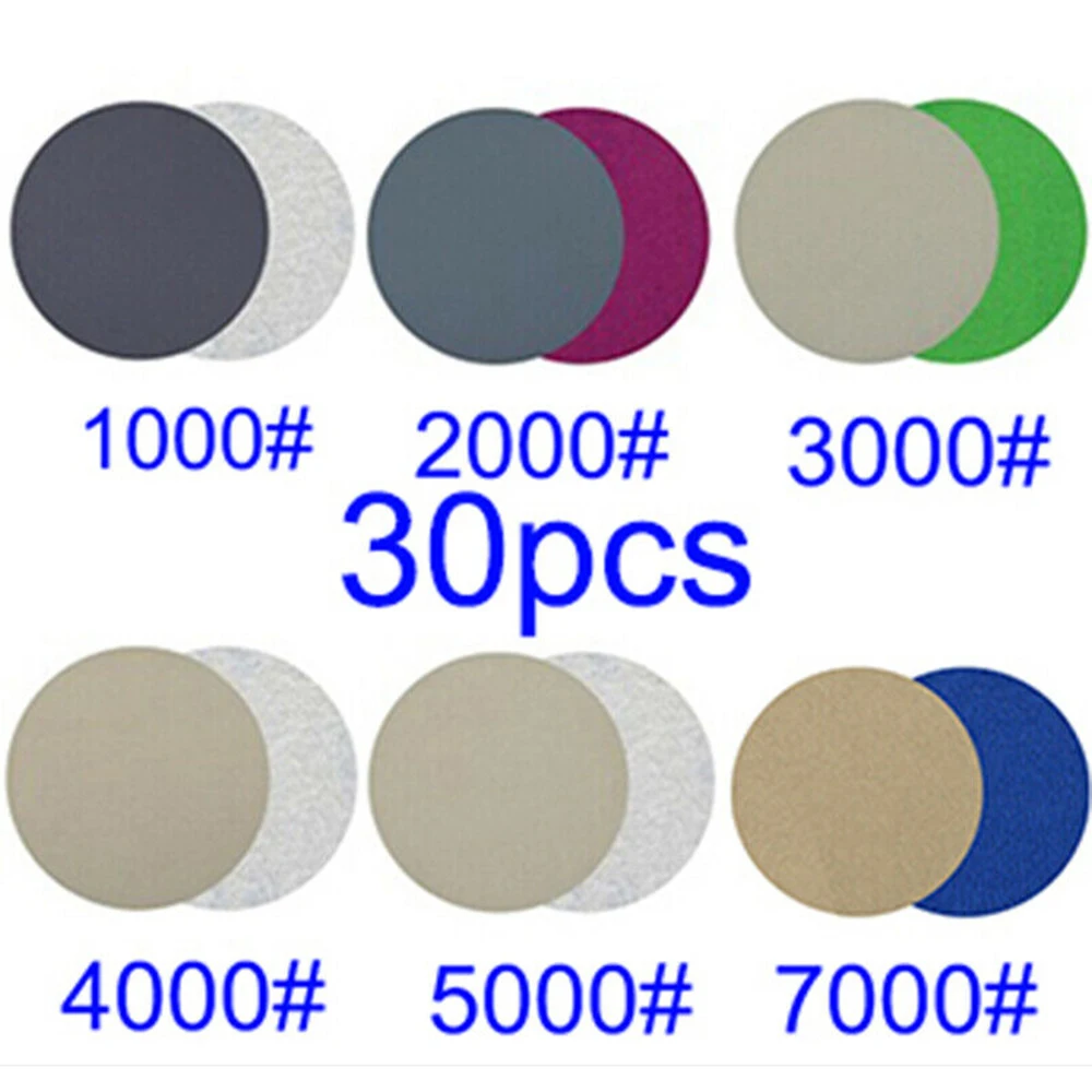 30Pcs 3inch 75mm Round Sandpaper Wet Dry Sanding Disc Sand Sheet Hook Loop Pad 1000-7000 Grit Metal Polishing Pad Grinding Tool
30Pcs 3inch 75mm Round Sandpaper Wet Dry Sanding Disc Sand Sheet Hook Loop Pad 1000-7000 Grit Metal Polishing Pad Grinding Tool