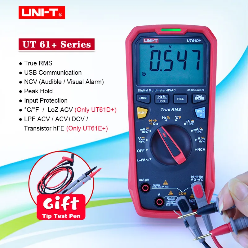 

UNI-T UT61E+ UT61B+ UT61D+ Digital Multimeter True RMS Auto Range 6000-22000 Counts DC AC 1000V Test With EVA box+battery tester