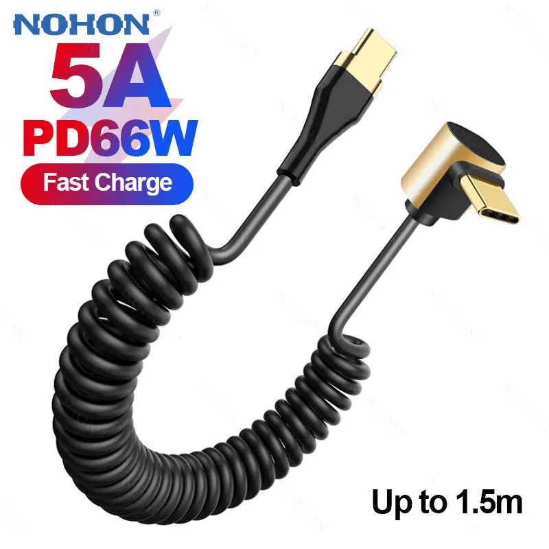 NOHON Spring PD 66W 5A USB C To Type C Fast Charging Cable for Samsung Xiaomi Tesla 90 Degree Elbow USB Type-c Cable
NOHON Spring PD 66W 5A USB C To Type C Fast Charging Cable for Samsung Xiaomi Tesla 90 Degree Elbow USB Type-c Cable