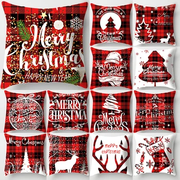 40/45/50/60cm Christmas Pillowcase Home Decorative Classical Red White Black Lattice Christmas Cushion Cover New Year Xmas Decor