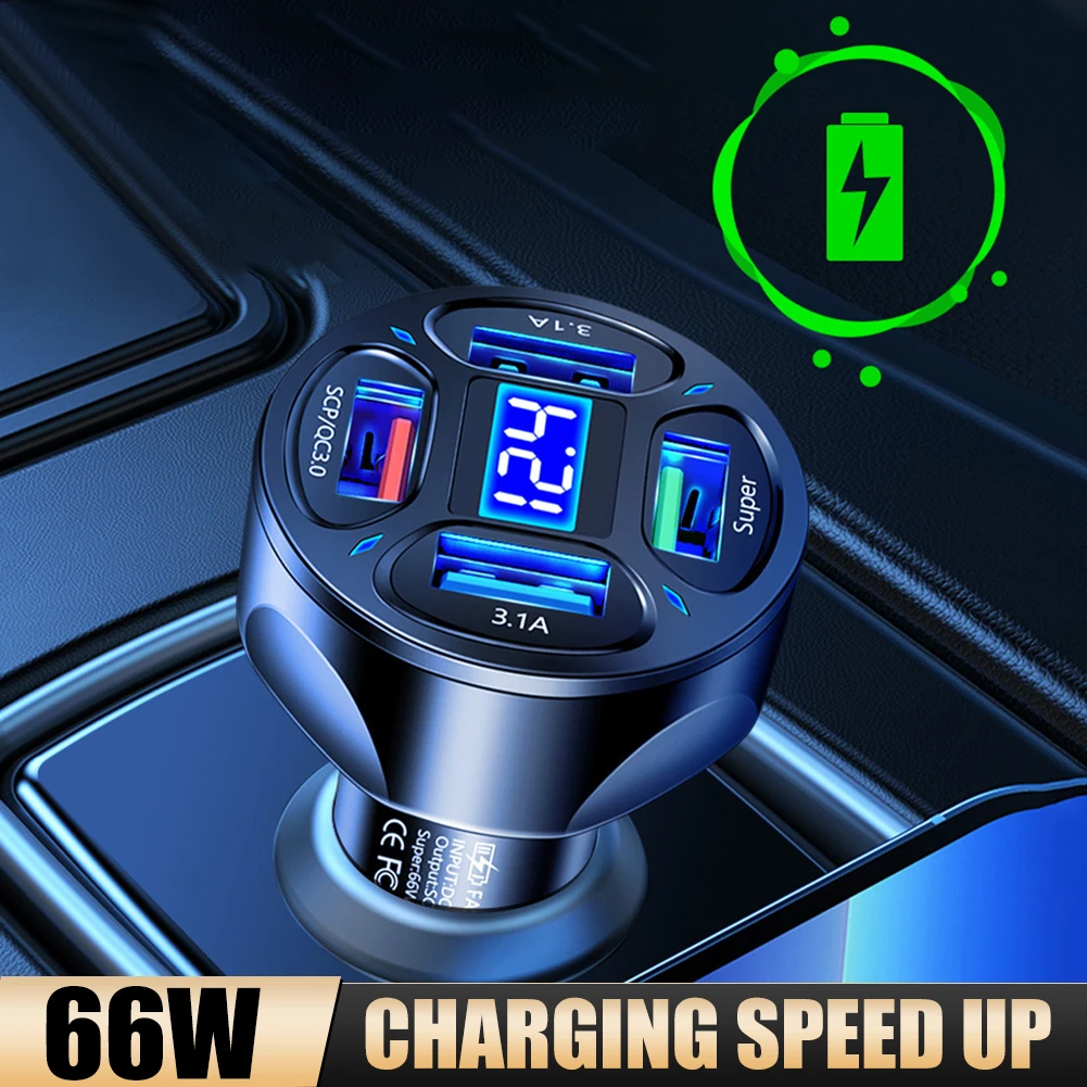 120W Car Charger 12V/24V 4 USB Ports 66W Fast Charging Cigarette Lighter Adapter LED Voltmeter For Huawei Xiaomi IPhone Samsung
120W Car Charger 12V/24V 4 USB Ports 66W Fast Charging Cigarette Lighter Adapter LED Voltmeter For Huawei Xiaomi IPhone Samsung
