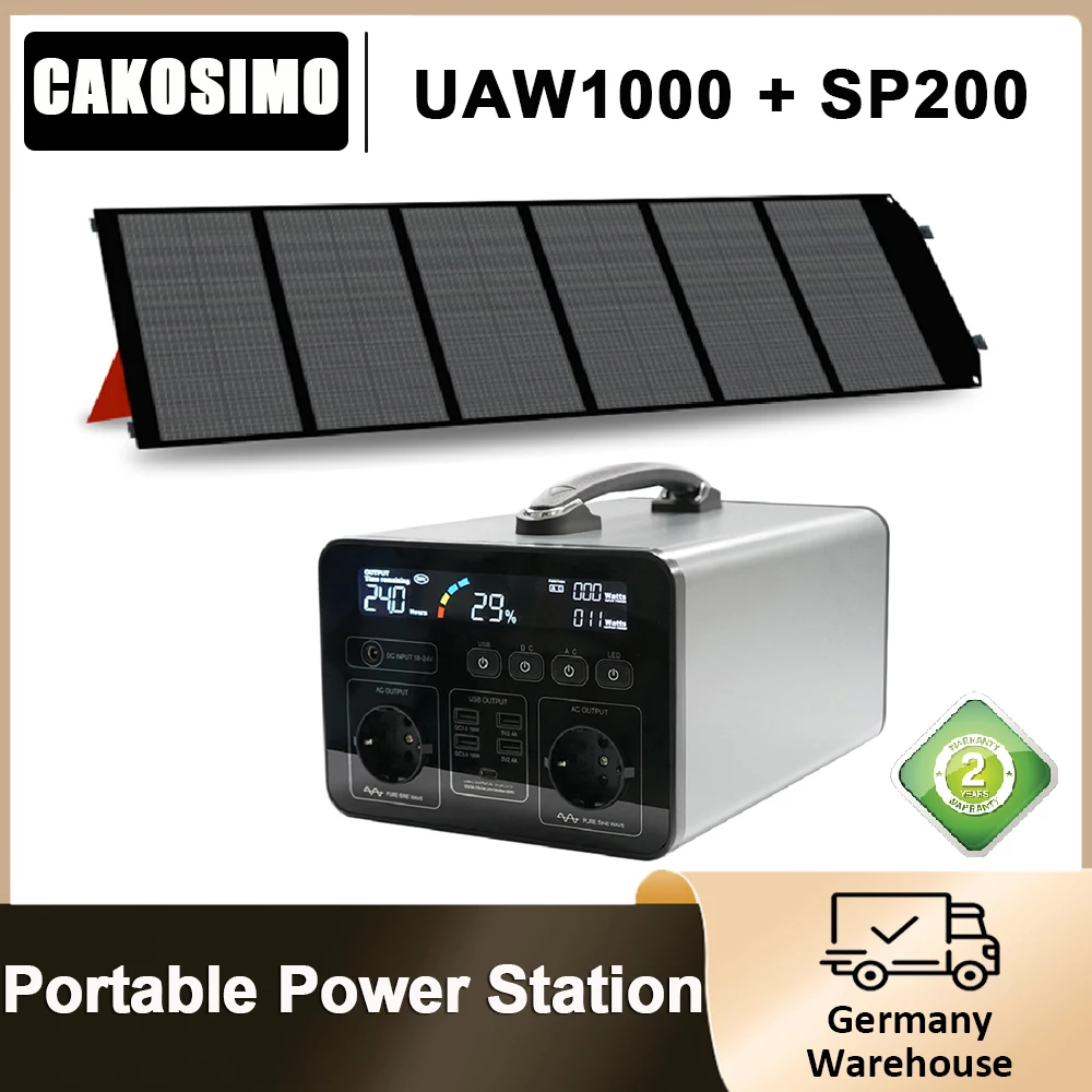 Cakosimo 1000W Power Station With 200W Foldable Solar Panels Solar Power Set Portable Charger Power Bank Charging Station
Cakosimo 1000W Power Station With 200W Foldable Solar Panels Solar Power Set Portable Charger Power Bank Charging Station