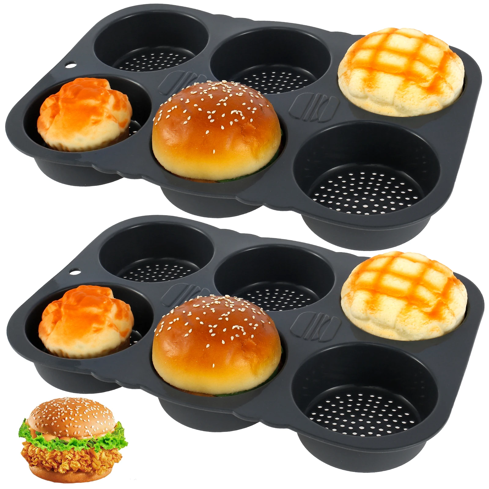 2Pcs Silicone Hamburger Bun Mold 6-Cavity Egg Muffin Baking Pan Non-Stick Silicone Bread Pan Multifunctional Reusable Hamburger
2Pcs Silicone Hamburger Bun Mold 6-Cavity Egg Muffin Baking Pan Non-Stick Silicone Bread Pan Multifunctional Reusable Hamburger