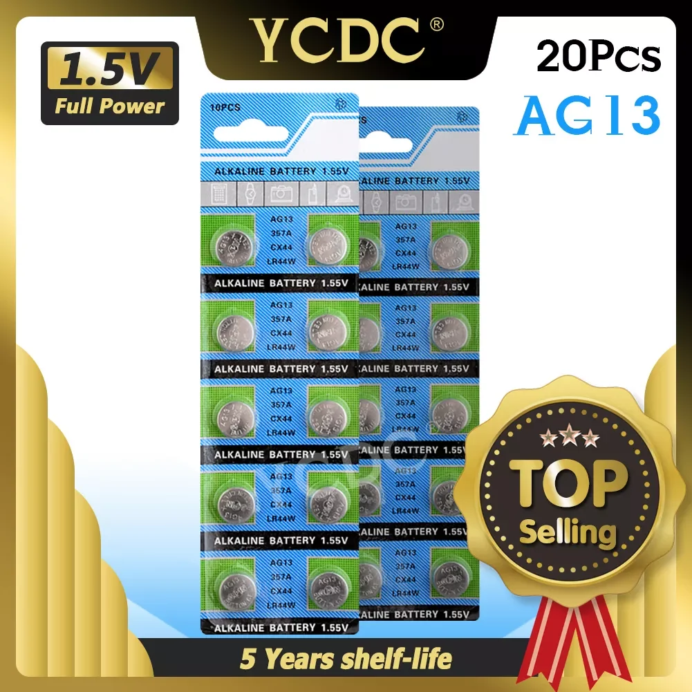 NEW2023 YCDC 20pcs/lot 1.55V AG13 357A LR44 SR44SW SP76 L1154 RW82 RW42 Battery cell Coin battery for watch 20pcs AG13 Alkaline
NEW2023 YCDC 20pcs/lot 1.55V AG13 357A LR44 SR44SW SP76 L1154 RW82 RW42 Battery cell Coin battery for watch 20pcs AG13 Alkaline