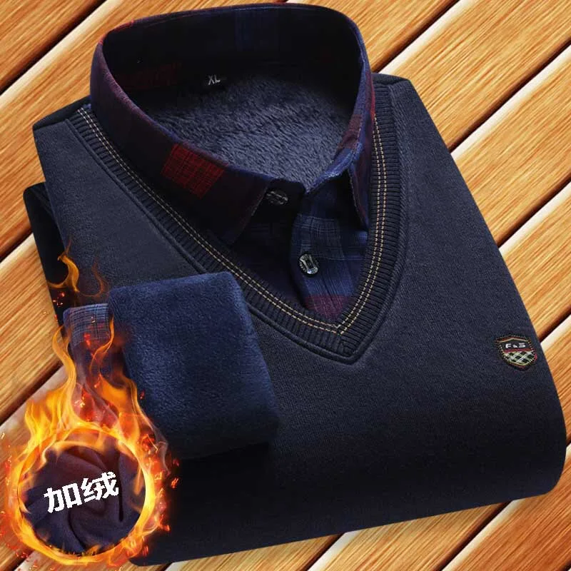 New Autumn Winter Plus Cashmere Young and Middle-aged Men's Shirts Collar Fake Two Knitted Sweater Menbottoming Winter Clothes
New Autumn Winter Plus Cashmere Young and Middle-aged Men's Shirts Collar Fake Two Knitted Sweater Menbottoming Winter Clothes