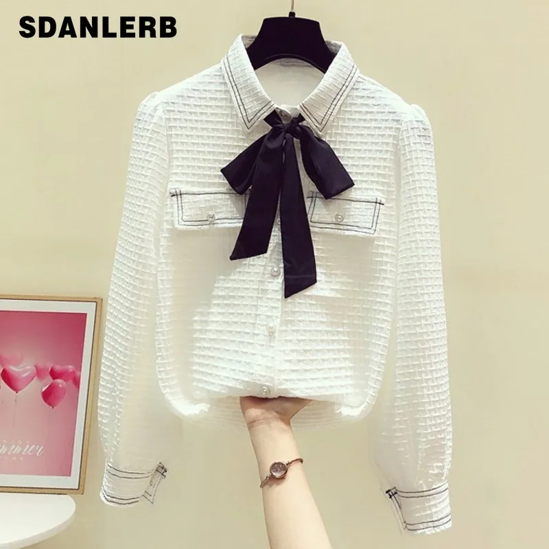 2022 Spring New Tops Korean Style Fashion Bowknot Polo Collar Long Sleeve Bubble Plaid Shirt for Women Temperament Shirt Trendy
2022 Spring New Tops Korean Style Fashion Bowknot Polo Collar Long Sleeve Bubble Plaid Shirt for Women Temperament Shirt Trendy
