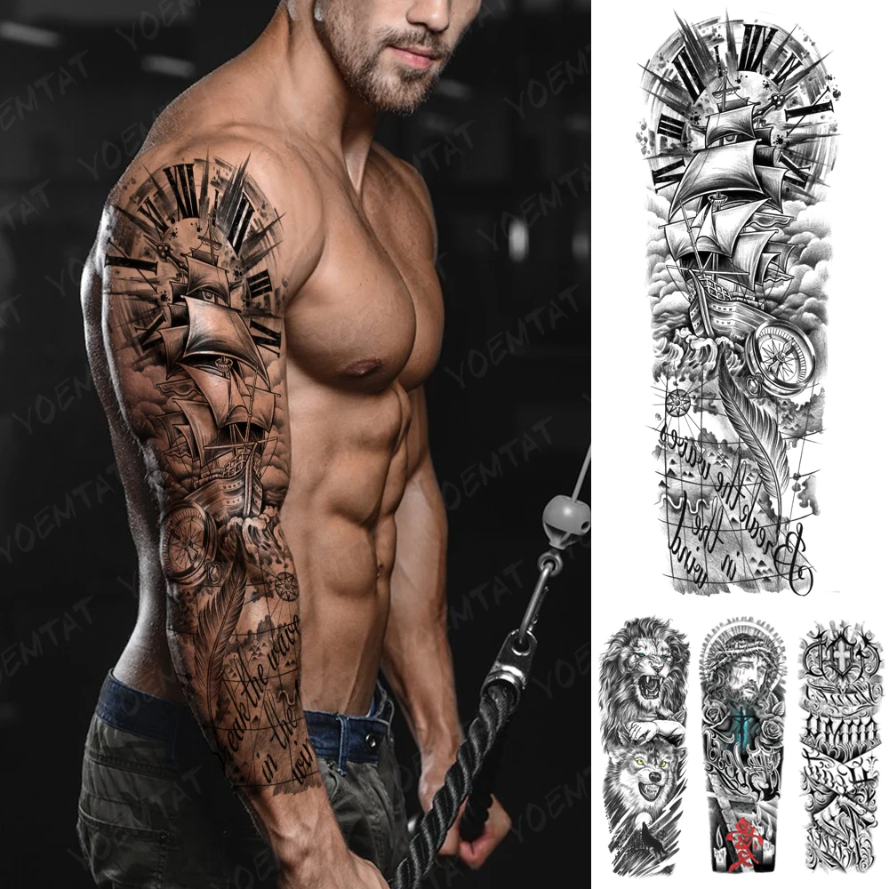 Full Large Arm Sleeve Tattoo Viking Waterproof Temporary Tatto Sticker Ship Compass Plume Letter Body Art Men Women Fake Tatoo
Full Large Arm Sleeve Tattoo Viking Waterproof Temporary Tatto Sticker Ship Compass Plume Letter Body Art Men Women Fake Tatoo