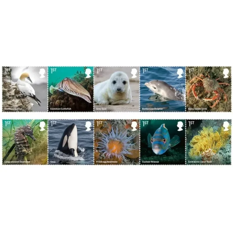 

10 PCS, Britain, 2021, Wild Coast, High Quaility, Real Original Post Stamps for Collction, MNH