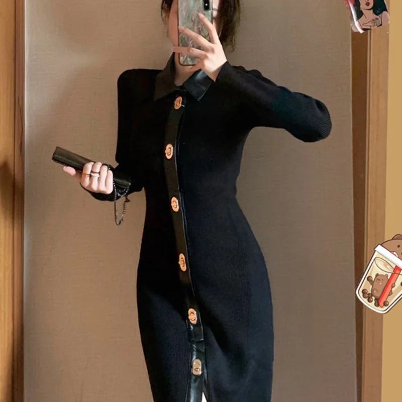 2021 Autumn and Winter New Noble and Elegant Fishtail Knitted Long Sleeved Wool Dress Women's Splicing Leather Skirt
2021 Autumn and Winter New Noble and Elegant Fishtail Knitted Long Sleeved Wool Dress Women's Splicing Leather Skirt