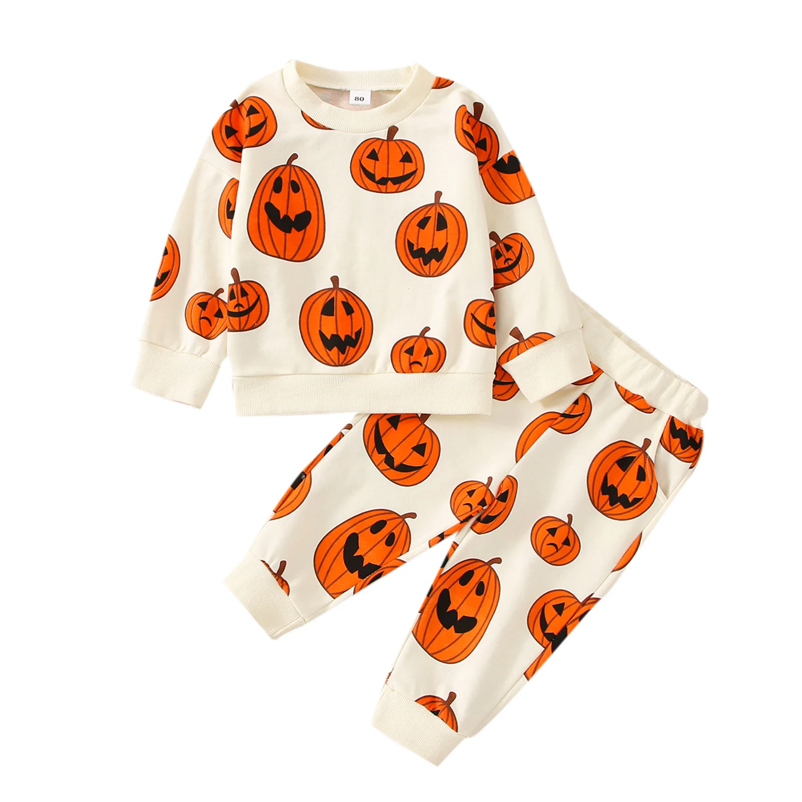 

2022-07-08 Lioraitiin 0-4Years Toddler Baby Girl Boy 2Pcs Halloween Clothing Long Sleeve Pumpkin Printed Sweatshirts Long Pants