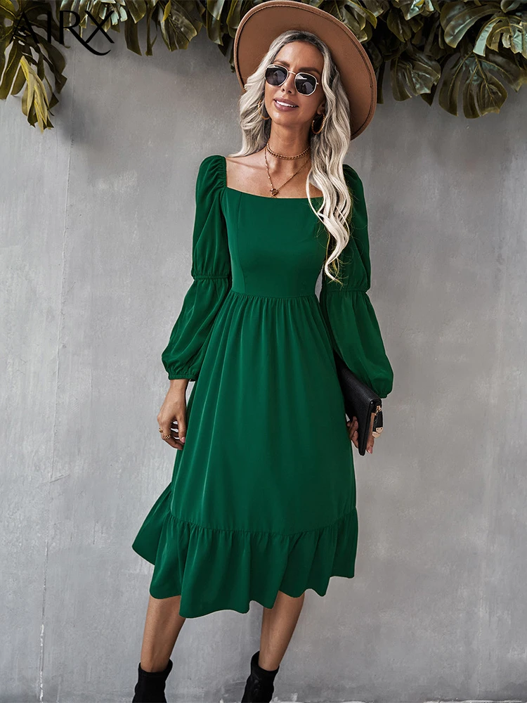 AIRX Qutumn Long Sleeve Dress Simple Solid Color Square Neck Dresses High Waist A-Line Skirt Medium Long Plus Size XXL 
AIRX Qutumn Long Sleeve Dress Simple Solid Color Square Neck Dresses High Waist A-Line Skirt Medium Long Plus Size XXL