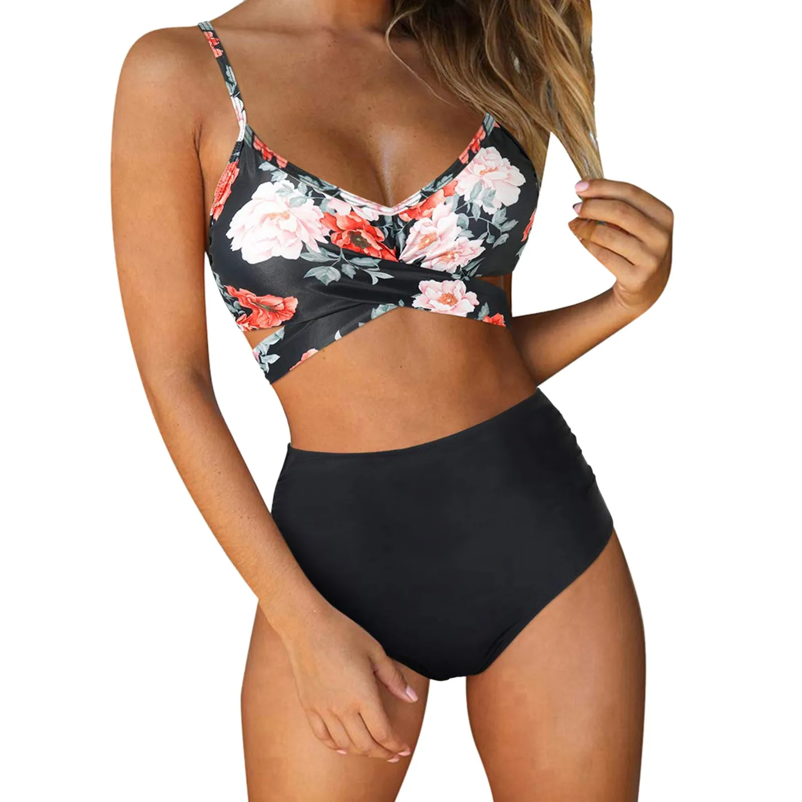 

String Piece Waisted Printed Criss Cross Bathing Women Floral Swimsuit High 2 Swimwears Tankinis Set Swimwears Thong swimsuit