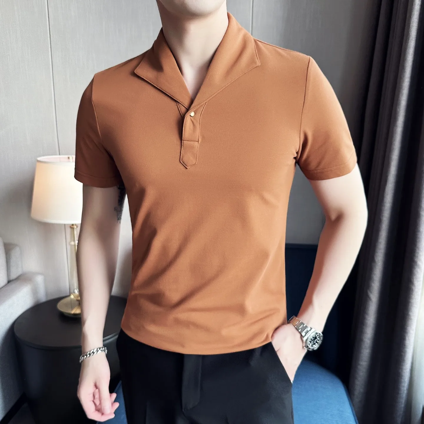 2023 Classic Business Casual Polo Shirt Men's Lapel Slim Fit T-shirt with One-Piece Collar, Solid Color Short Sleeve in White
2023 Classic Business Casual Polo Shirt Men's Lapel Slim Fit T-shirt with One-Piece Collar, Solid Color Short Sleeve in White