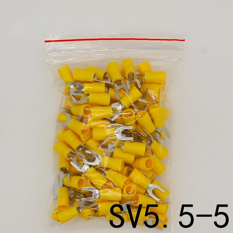 SV5.5-5 Yellow Furcate Terminal Cable Wire Connector 100PCS Fork Type Insulated Wiring Terminals Yellow for AWG 12-10 SV5-5 SV 
SV5.5-5 Yellow Furcate Terminal Cable Wire Connector 100PCS Fork Type Insulated Wiring Terminals Yellow for AWG 12-10 SV5-5 SV
