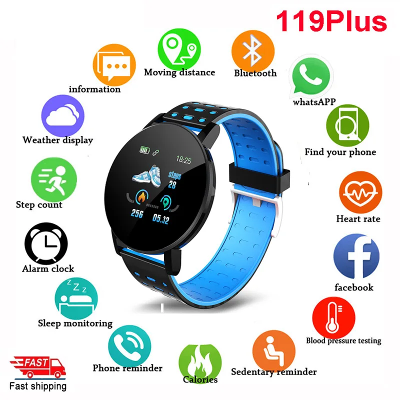 

119 plus a bluetooth smart watch waterproof IP67 intelligent bracelet with blood pressure waterproof touch screen 3 d motion tra