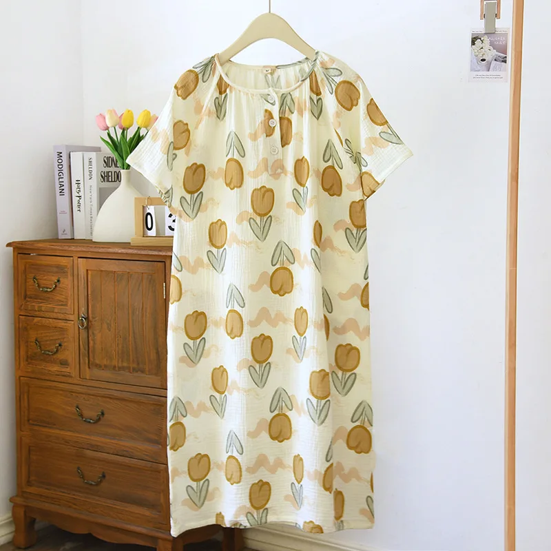 Simple Nightdress Women's Summer Cotton Short Sleeve Sweet Dress Round Neck Knee-Length Tulip Loungewear Evening Dresses
Simple Nightdress Women's Summer Cotton Short Sleeve Sweet Dress Round Neck Knee-Length Tulip Loungewear Evening Dresses