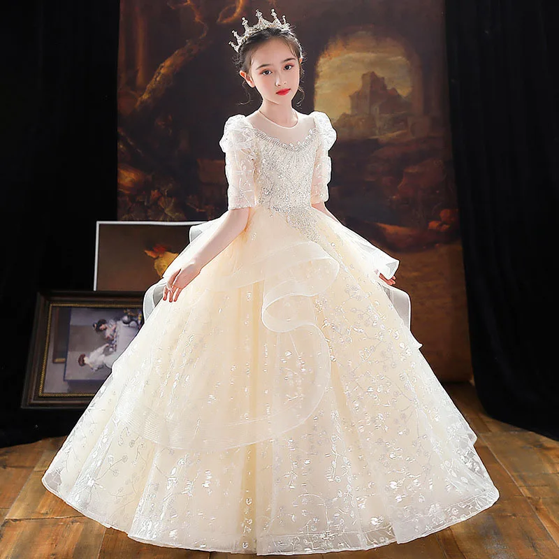 Eight-year-old girl dress Princess skirt girl runway show flower girl fashionable high-end host piano performance dress spring a
Eight-year-old girl dress Princess skirt girl runway show flower girl fashionable high-end host piano performance dress spring a