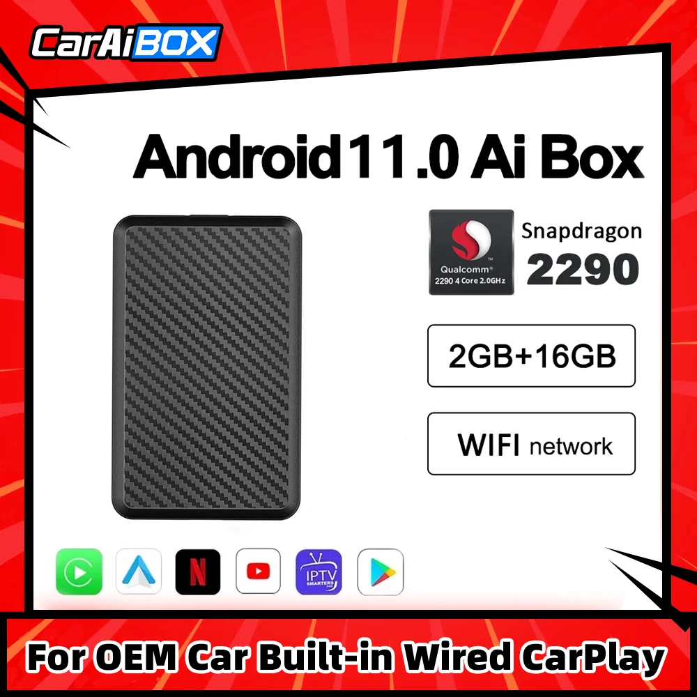 

CarAiBOX Android 11.0 CarPlay Ai Box Qualcomm 2290 4-Core 2+16GB Wireless CarPlay Android auto For Car with Wired CarPlay